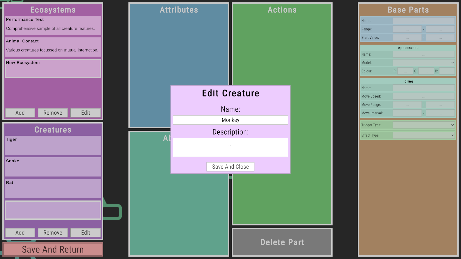 Eine neue Kreatur wird im Editor über einen Dialog erstellt.
