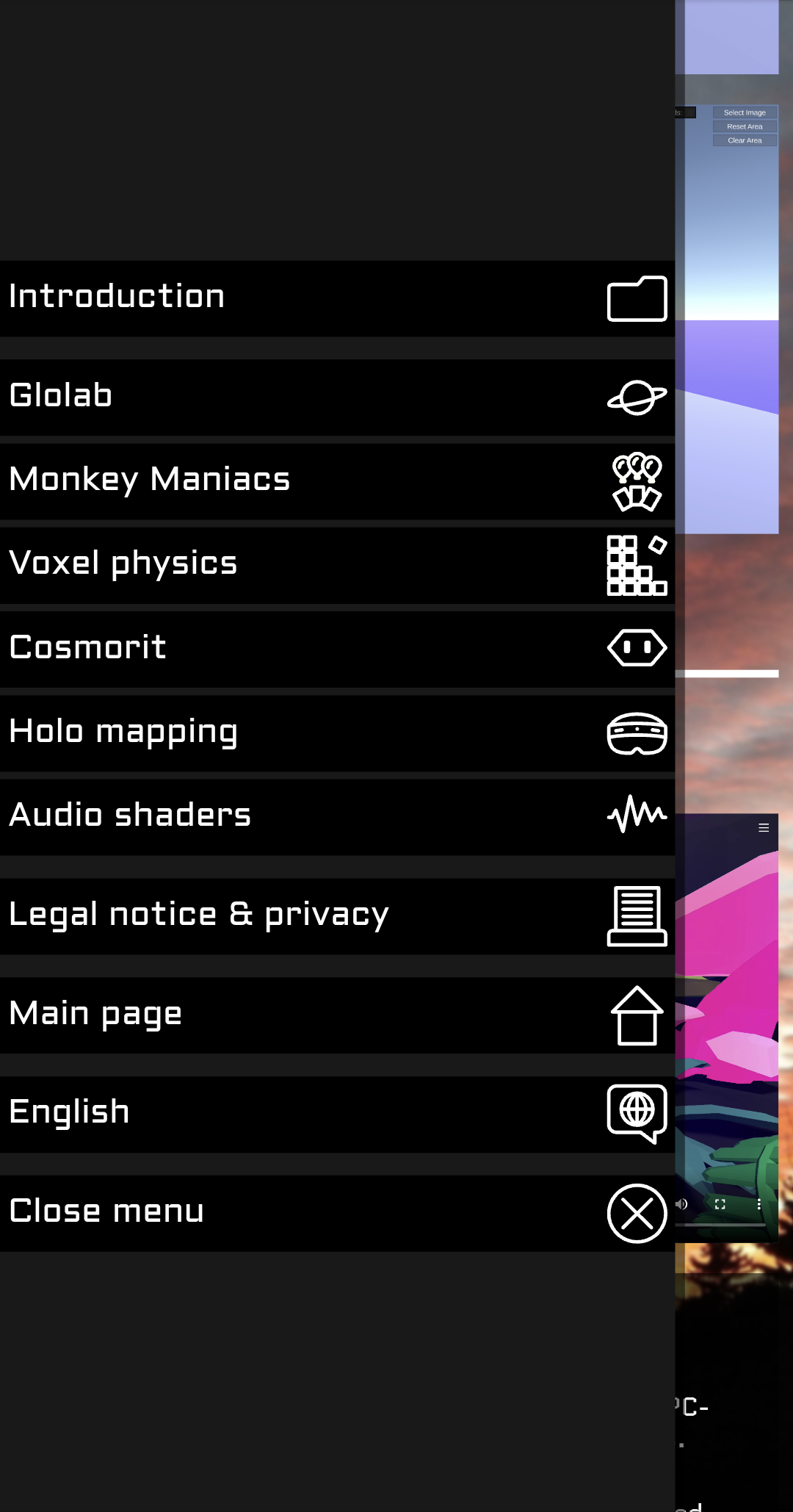 The opened sidebar in the site